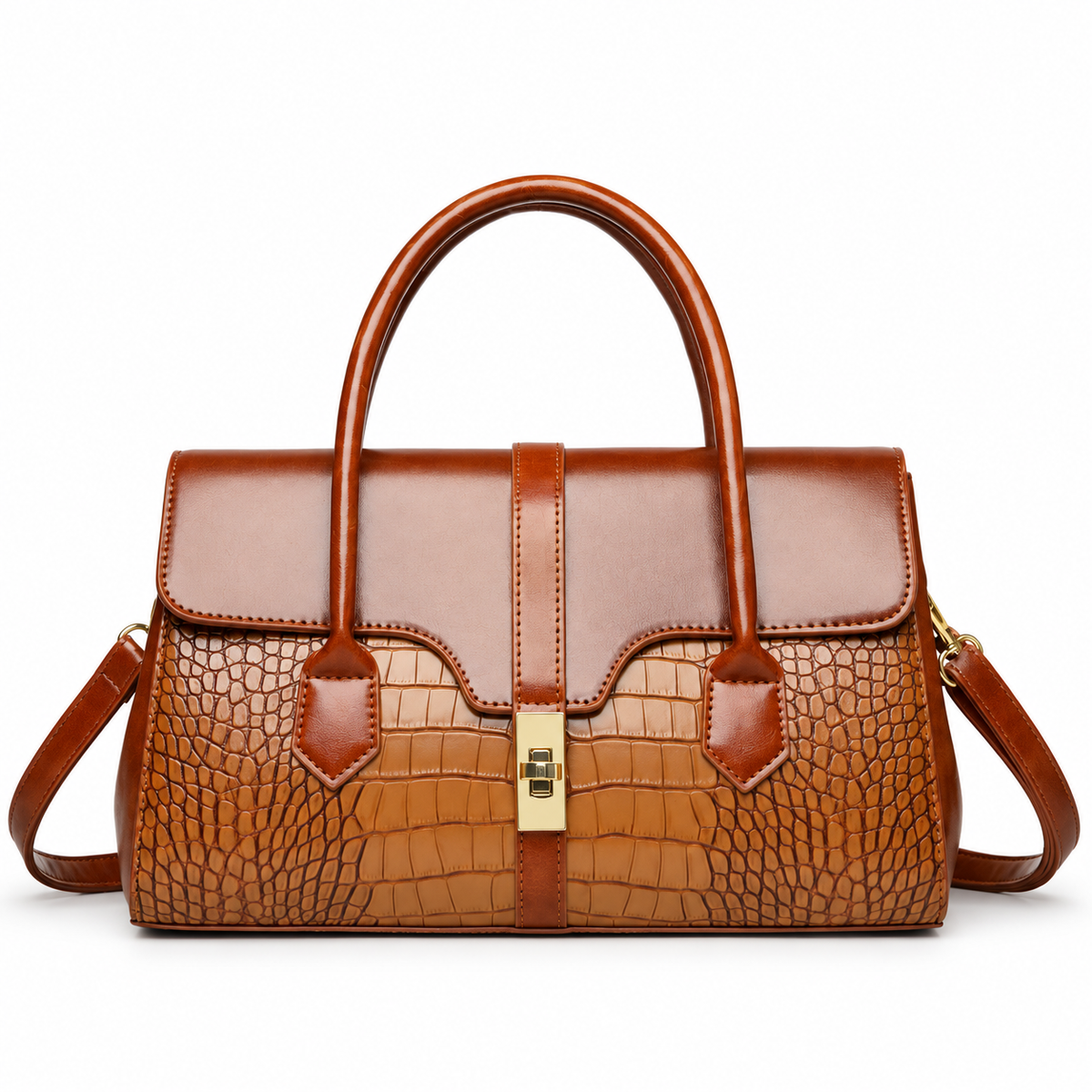 Sac à Main Femme Élégant – Effet Croco & Fermoir Doré