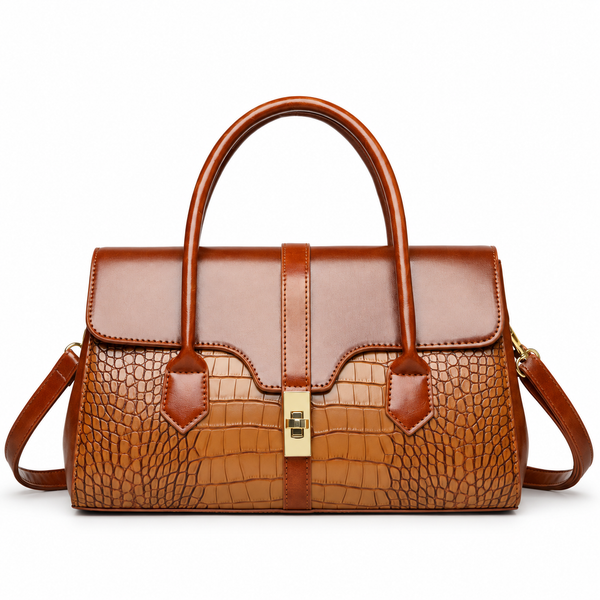 Sac à Main Femme Élégant – Effet Croco & Fermoir Doré