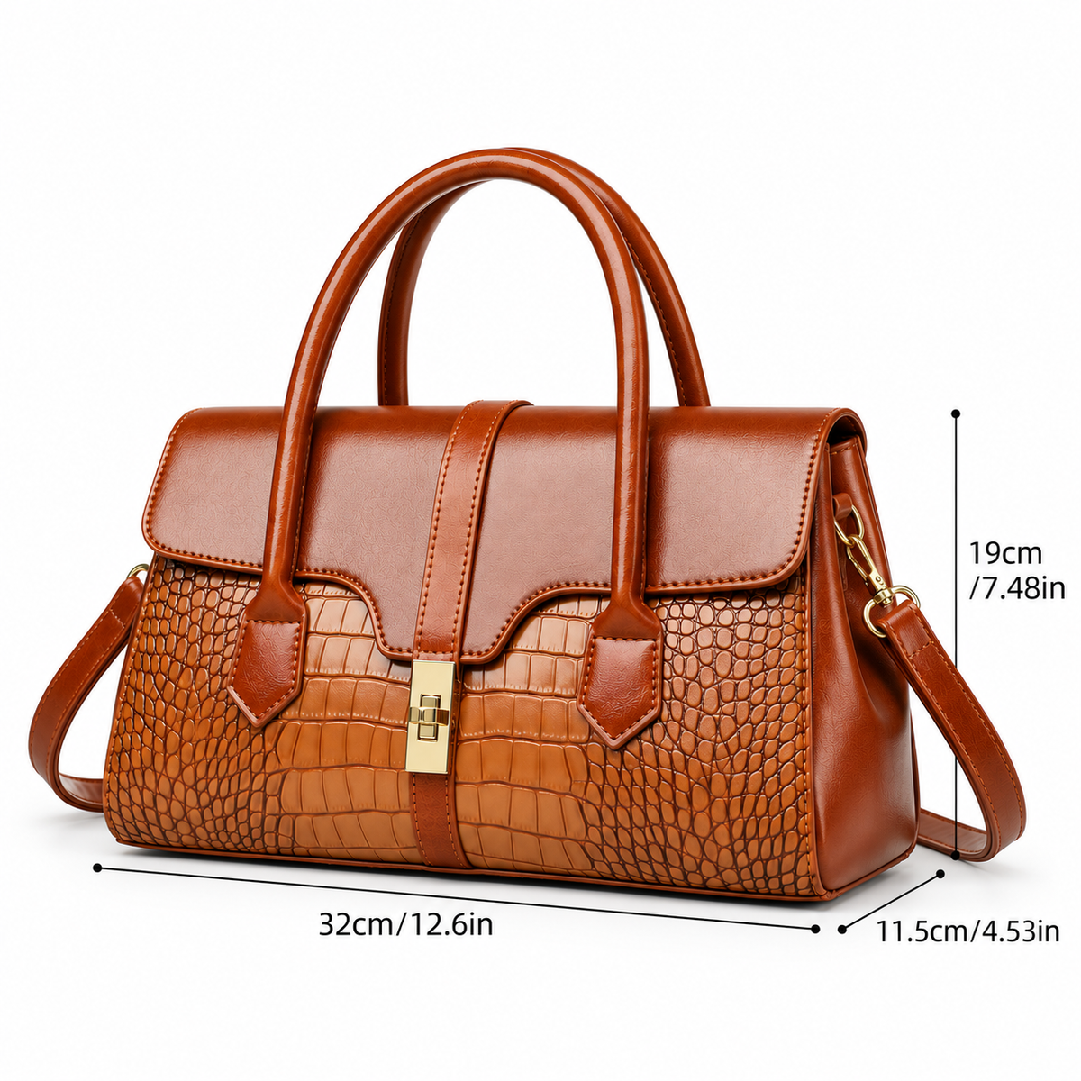Sac à Main Femme Élégant – Effet Croco & Fermoir Doré