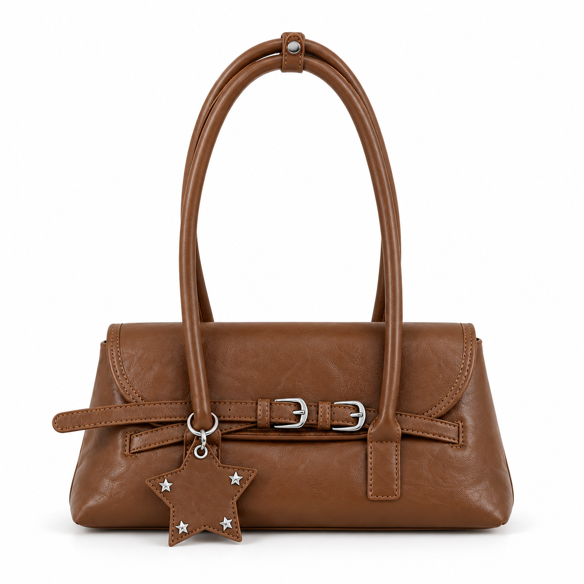 Sac à Épaule Vintage Marron – Double Boucle & Breloque Étoile