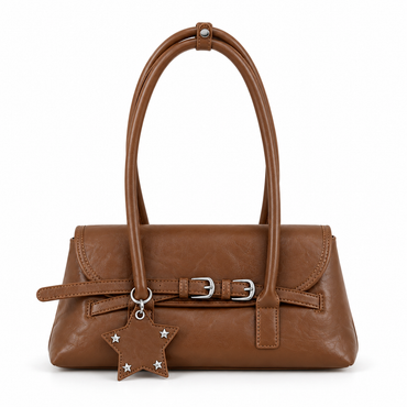 Sac à Épaule Vintage Marron – Double Boucle & Breloque Étoile