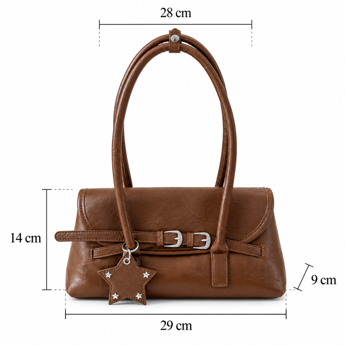 Sac à Épaule Vintage Marron – Double Boucle & Breloque Étoile