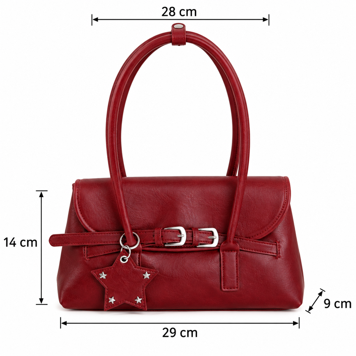 Sac à Épaule Vintage Rouge– Double Boucle & Breloque Étoile