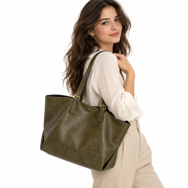 Sac Cabas Femme Vintage Vert– Grand Format & Élégance