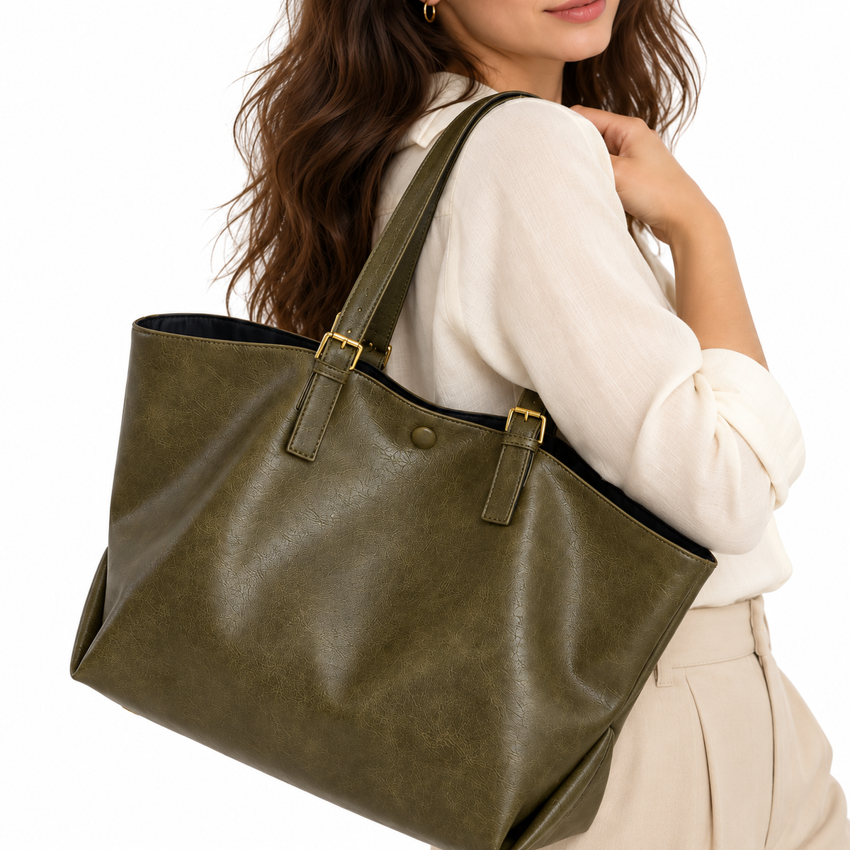 Sac Cabas Femme Vintage Vert– Grand Format & Élégance
