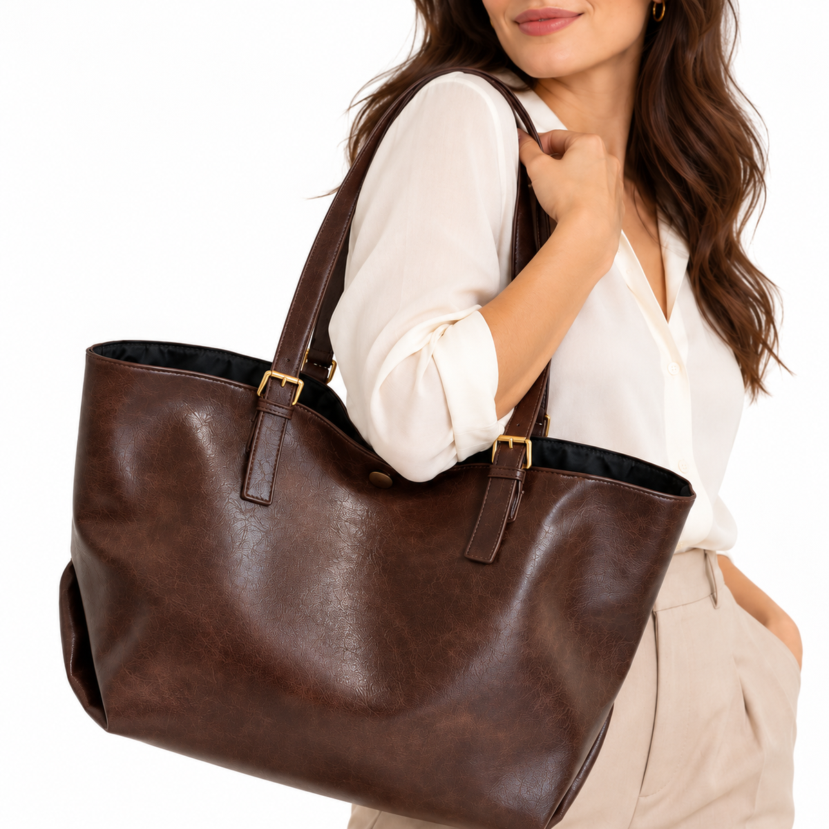 Sac Cabas Femme Vintage Marron– Grand Format & Élégance