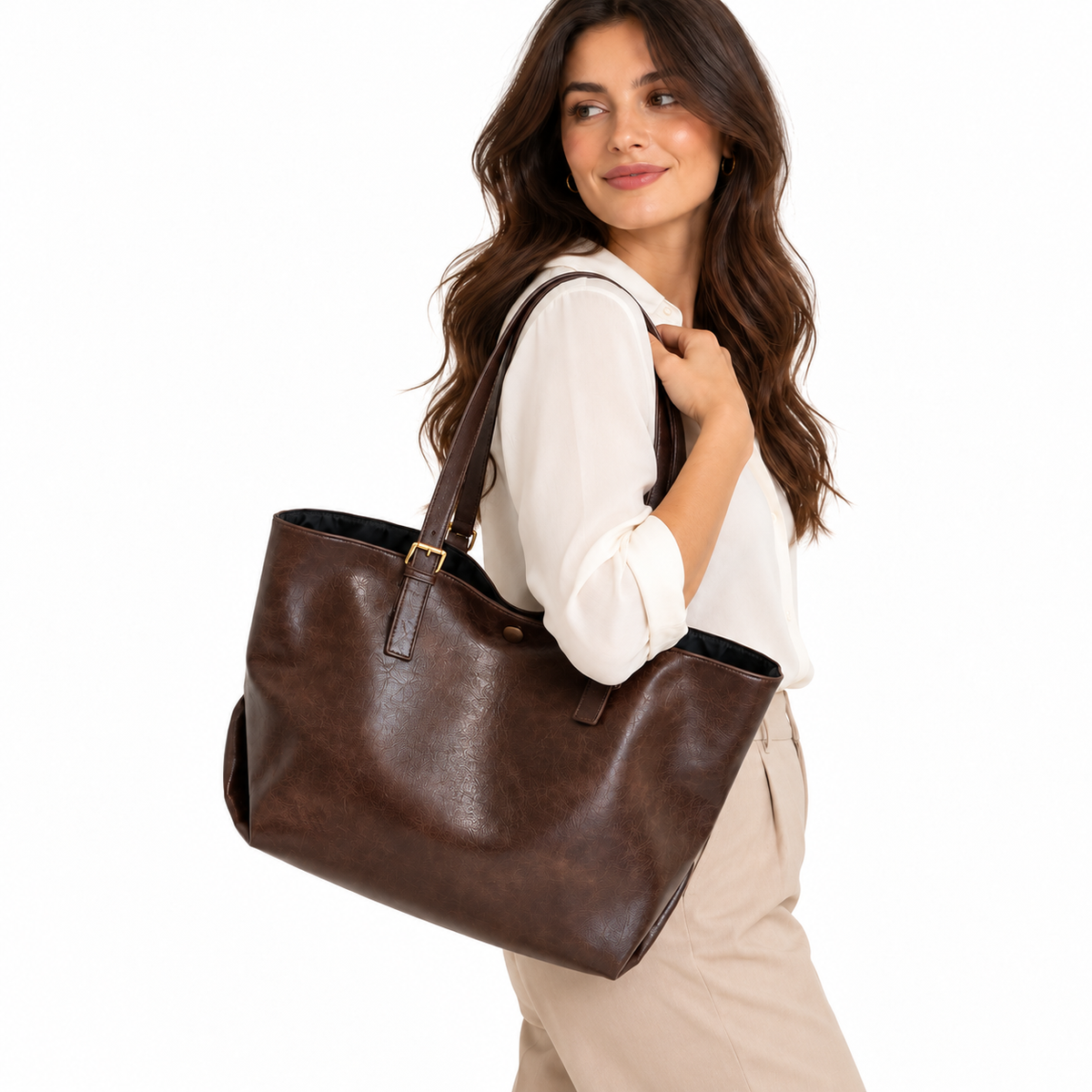 Sac Cabas Femme Vintage Marron– Grand Format & Élégance