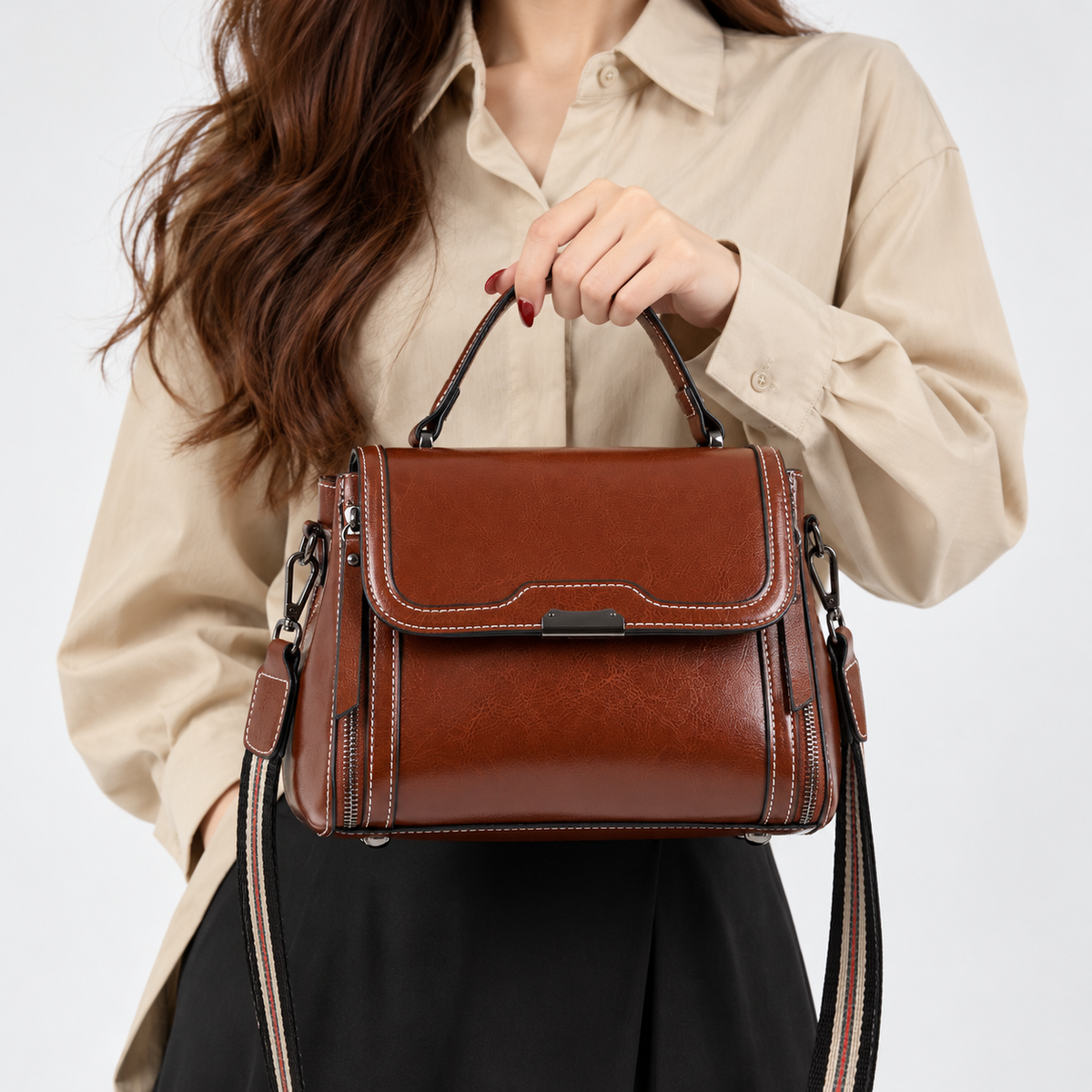 Sac à Main Femme en Cuir Véritable – Élégance Vintage