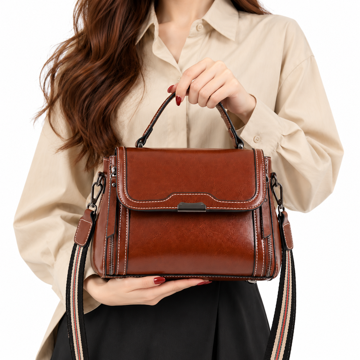 Sac à Main Femme en Cuir Véritable – Élégance Vintage