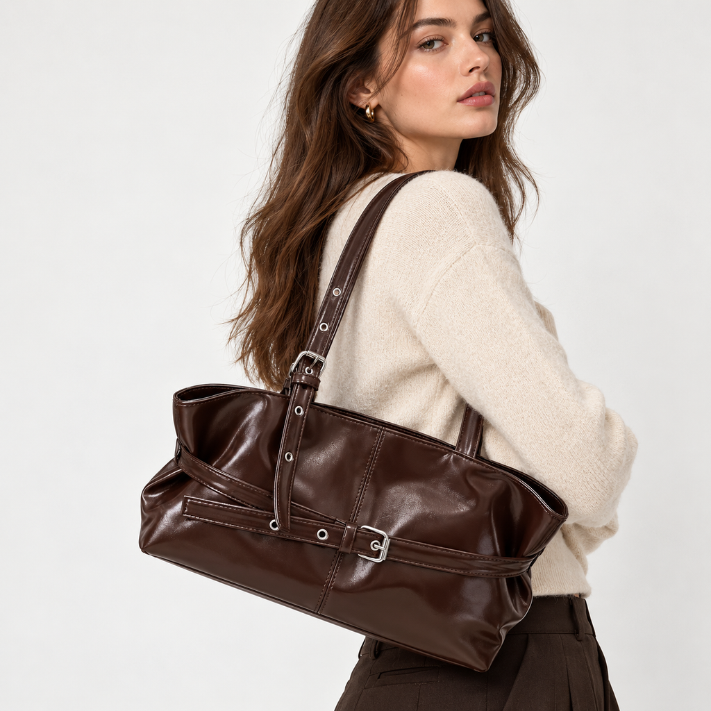 Sac à Épaule Vintage Élya – Marron Chocolat