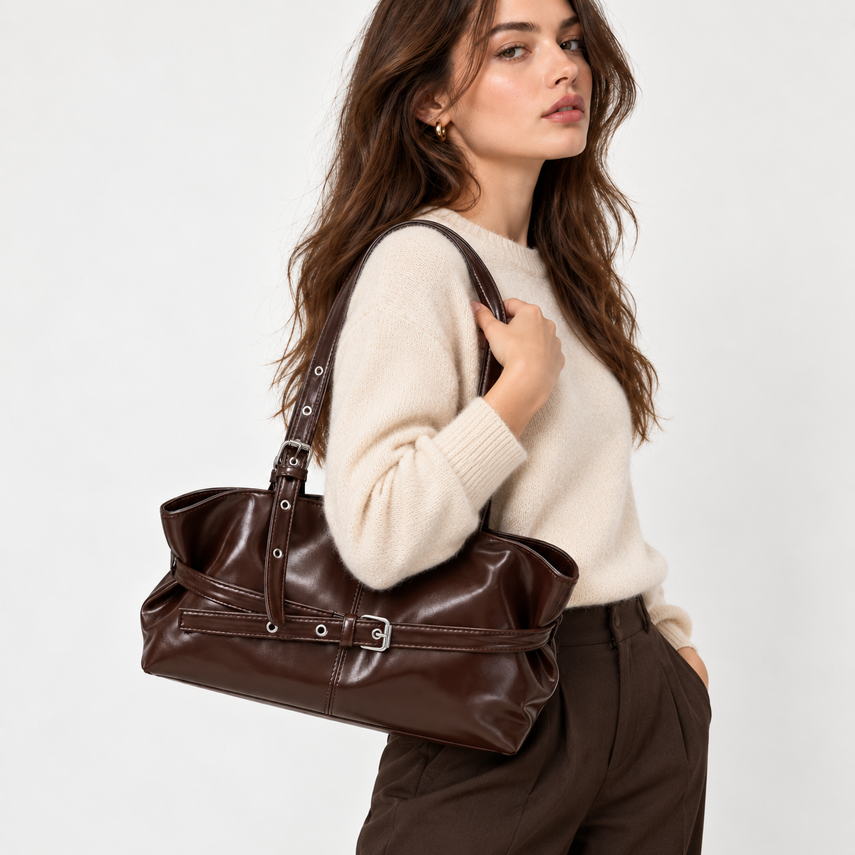 Sac à Épaule Vintage Élya – Marron Chocolat