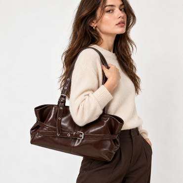 Sac à Épaule Vintage Élya – Marron Chocolat