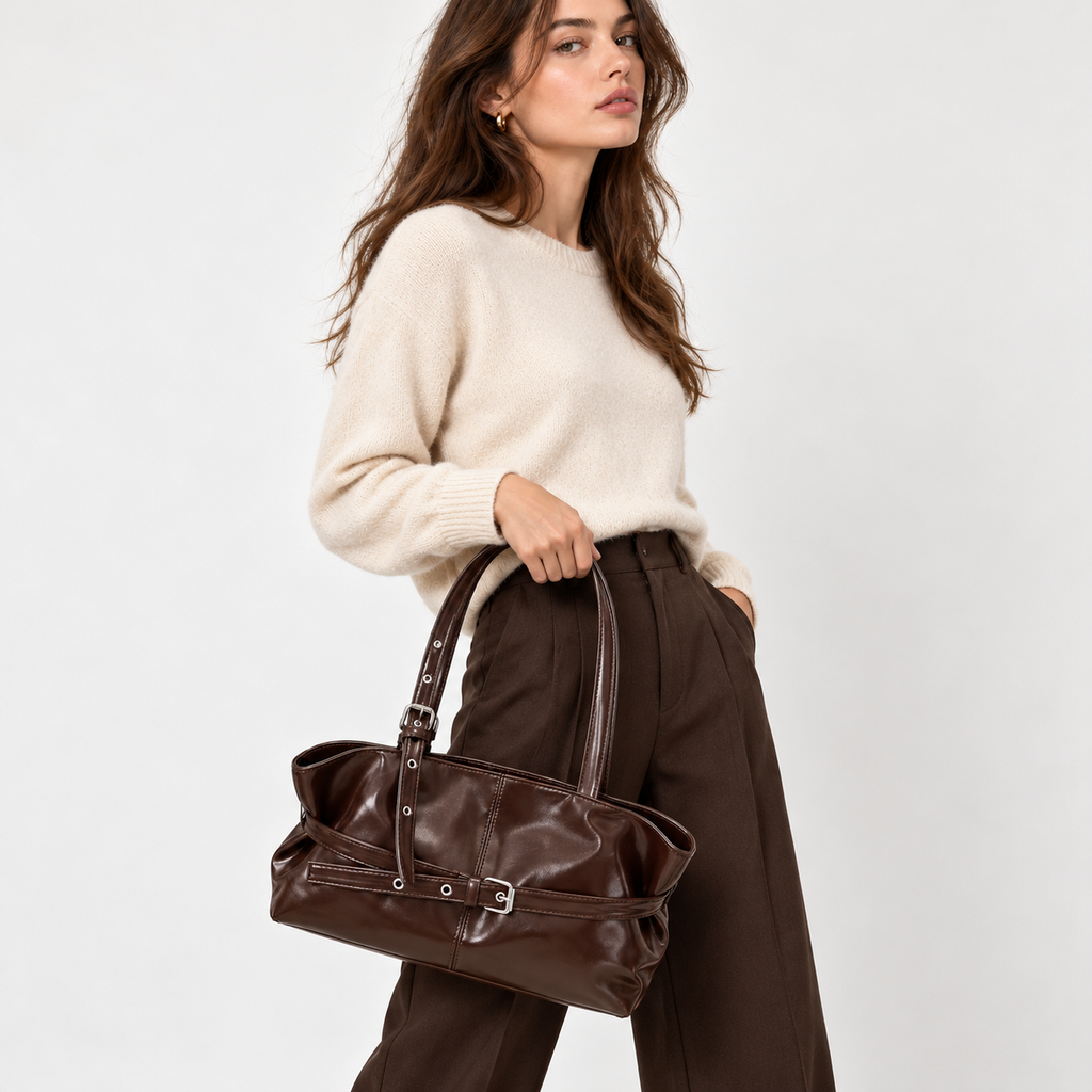 Sac à Épaule Vintage Élya – Marron Chocolat