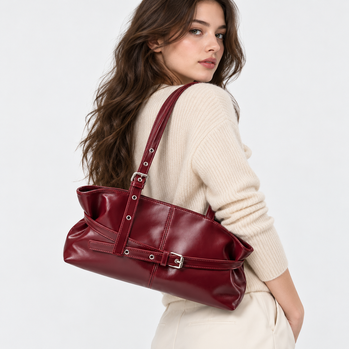 Vintage-Schultertasche Élya – Bordeaux