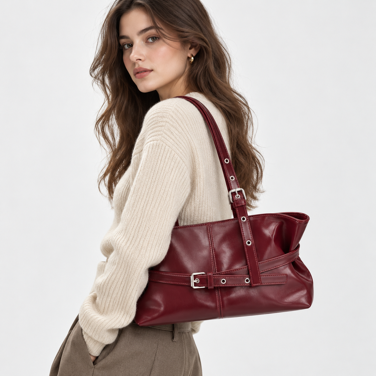 Vintage-Schultertasche Élya – Bordeaux