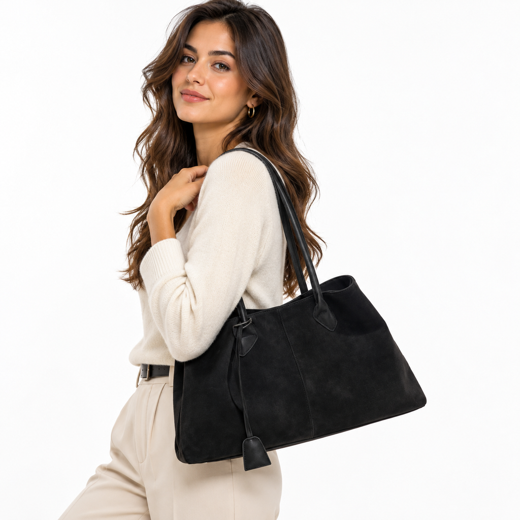 Sac Cabas Femme Noir Effet Daim