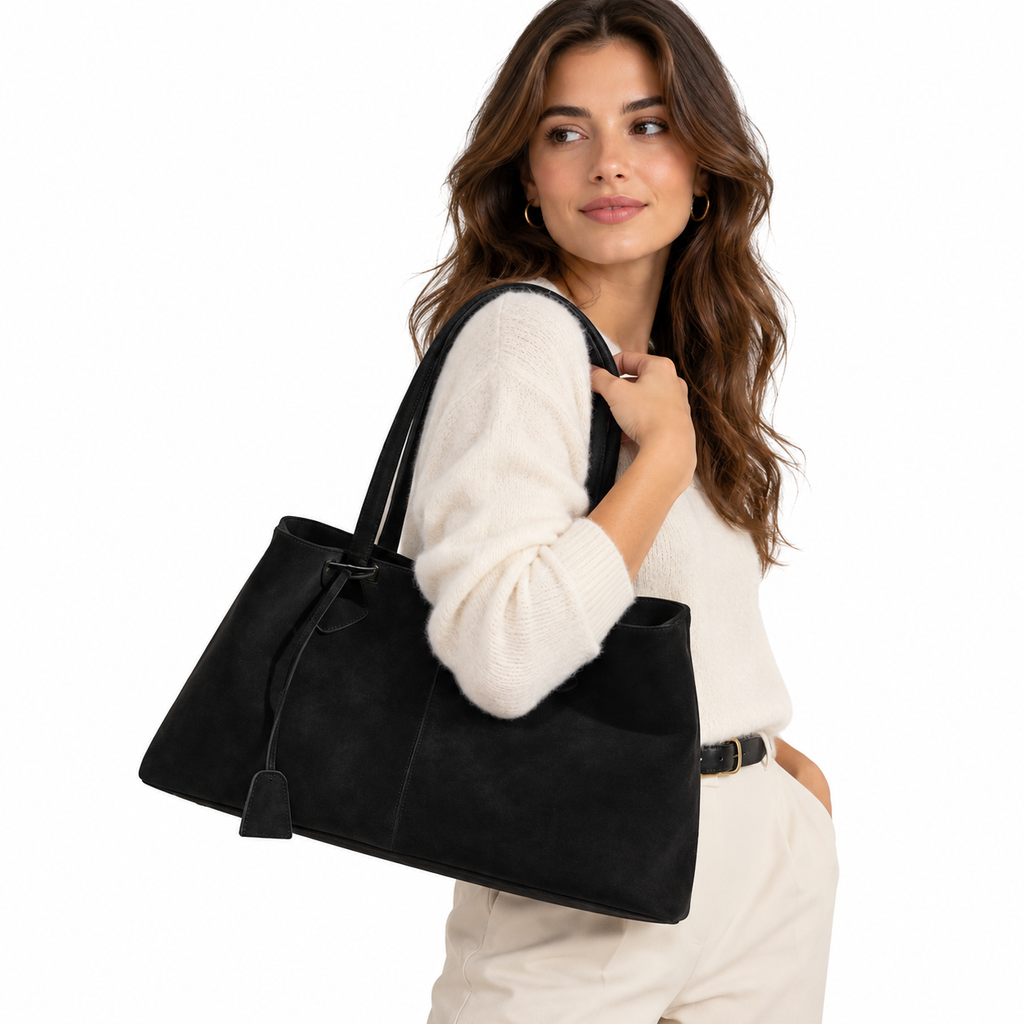Sac Cabas Femme Noir Effet Daim