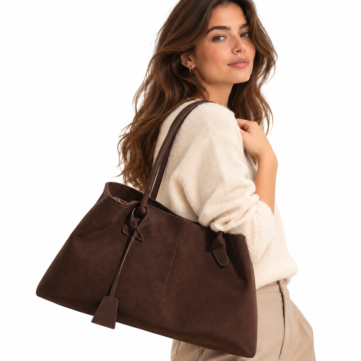 Sac Cabas Femme Brown Effet Daim