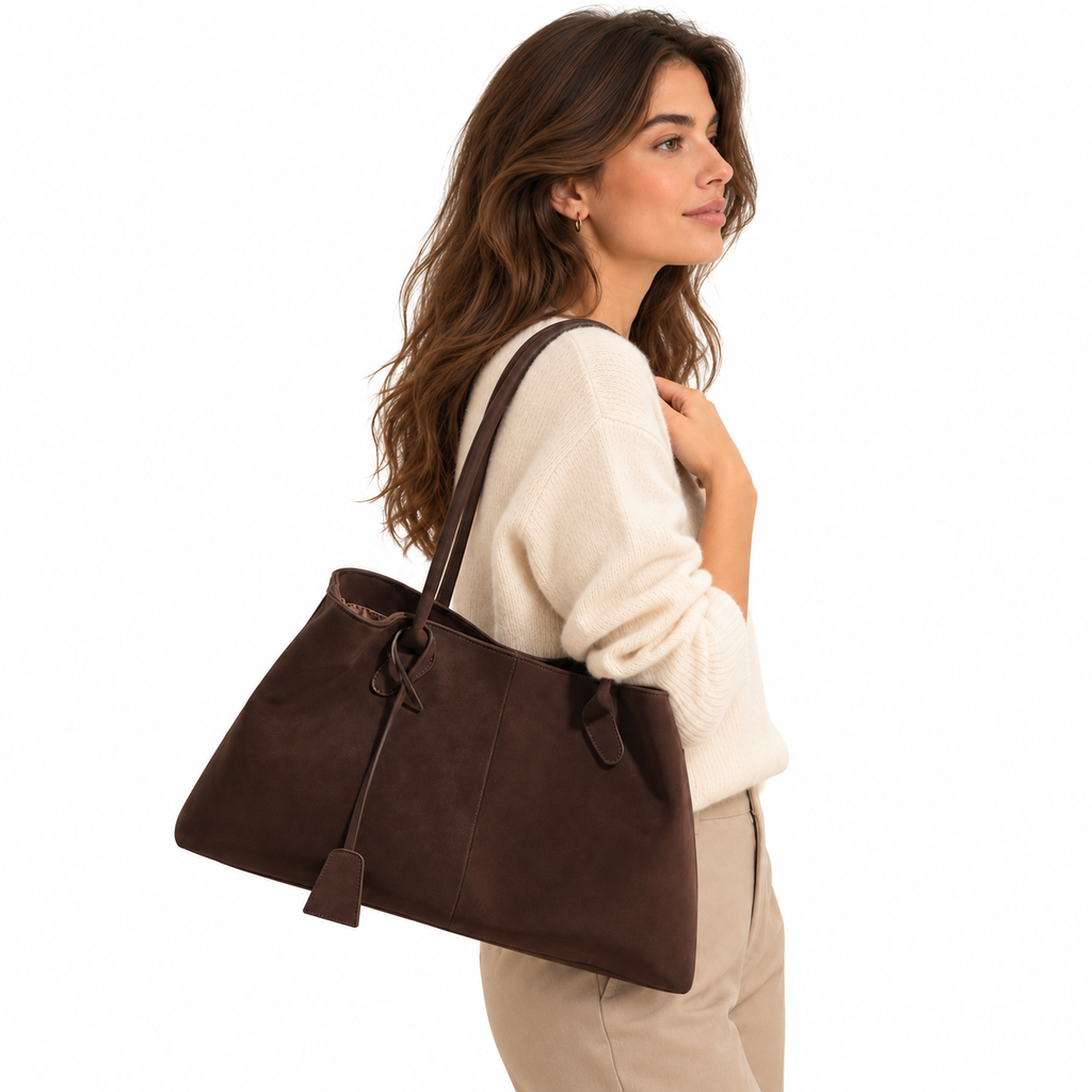 Sac Cabas Femme Brown Effet Daim