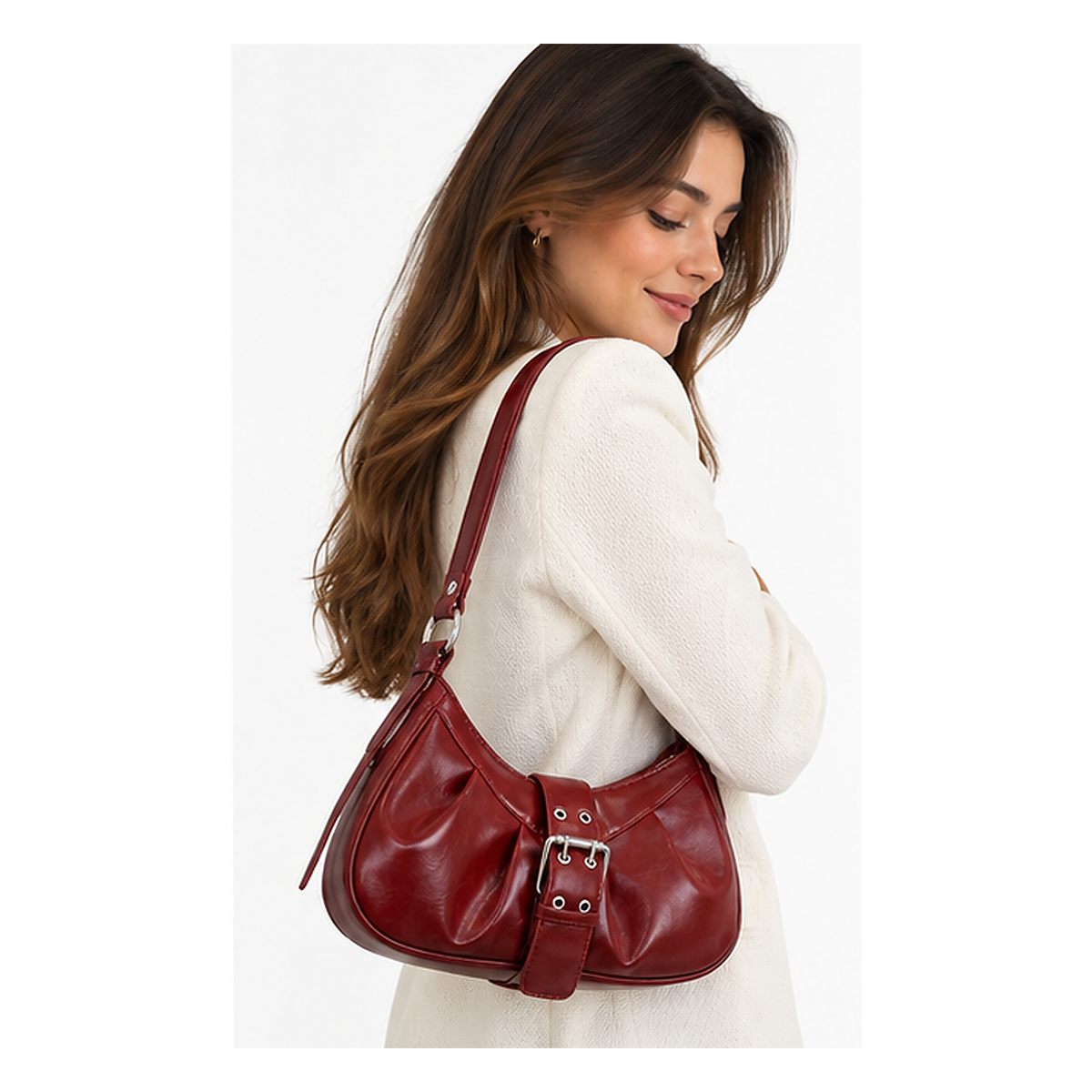 Sac Baguette Bordeaux Verni – Élégance Vintage