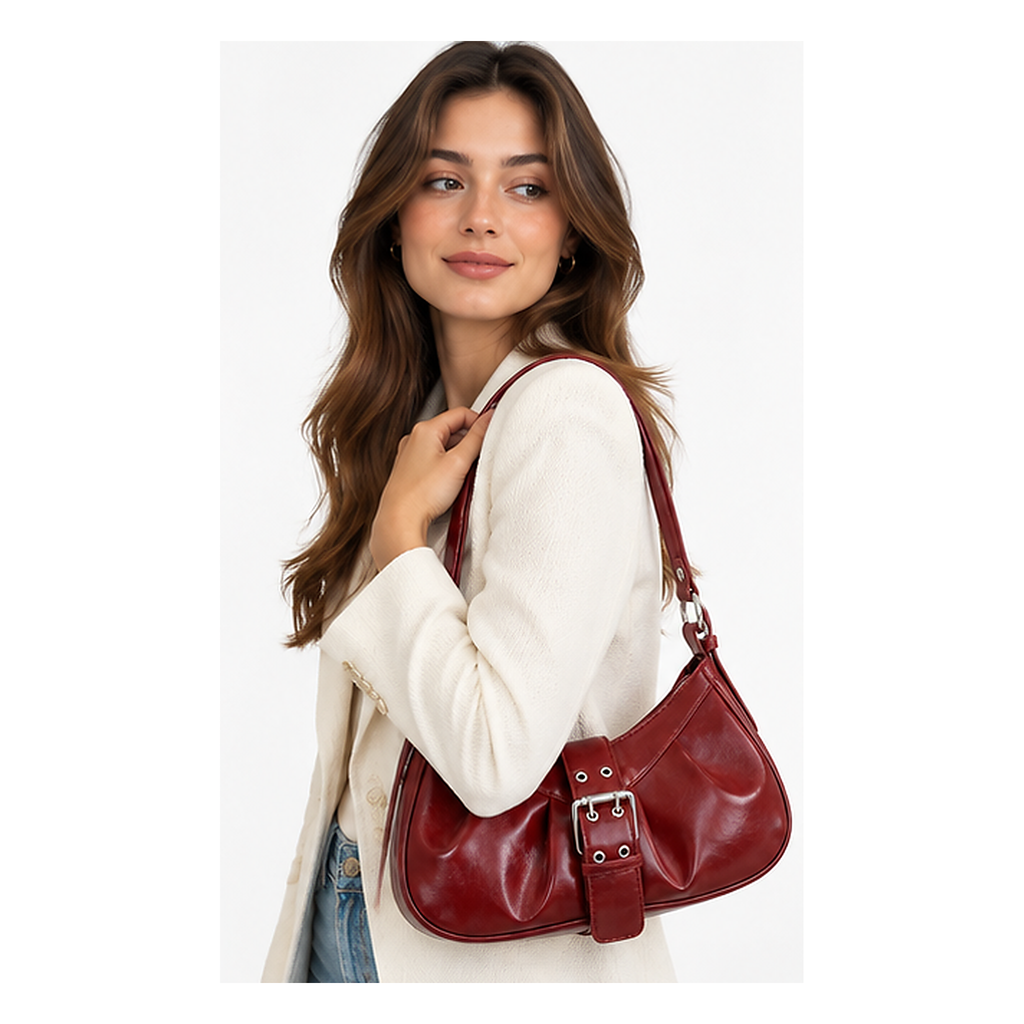 Sac Baguette Bordeaux Verni – Élégance Vintage