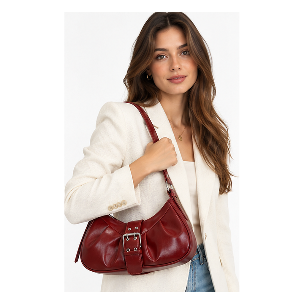 Sac Baguette Bordeaux Verni – Élégance Vintage