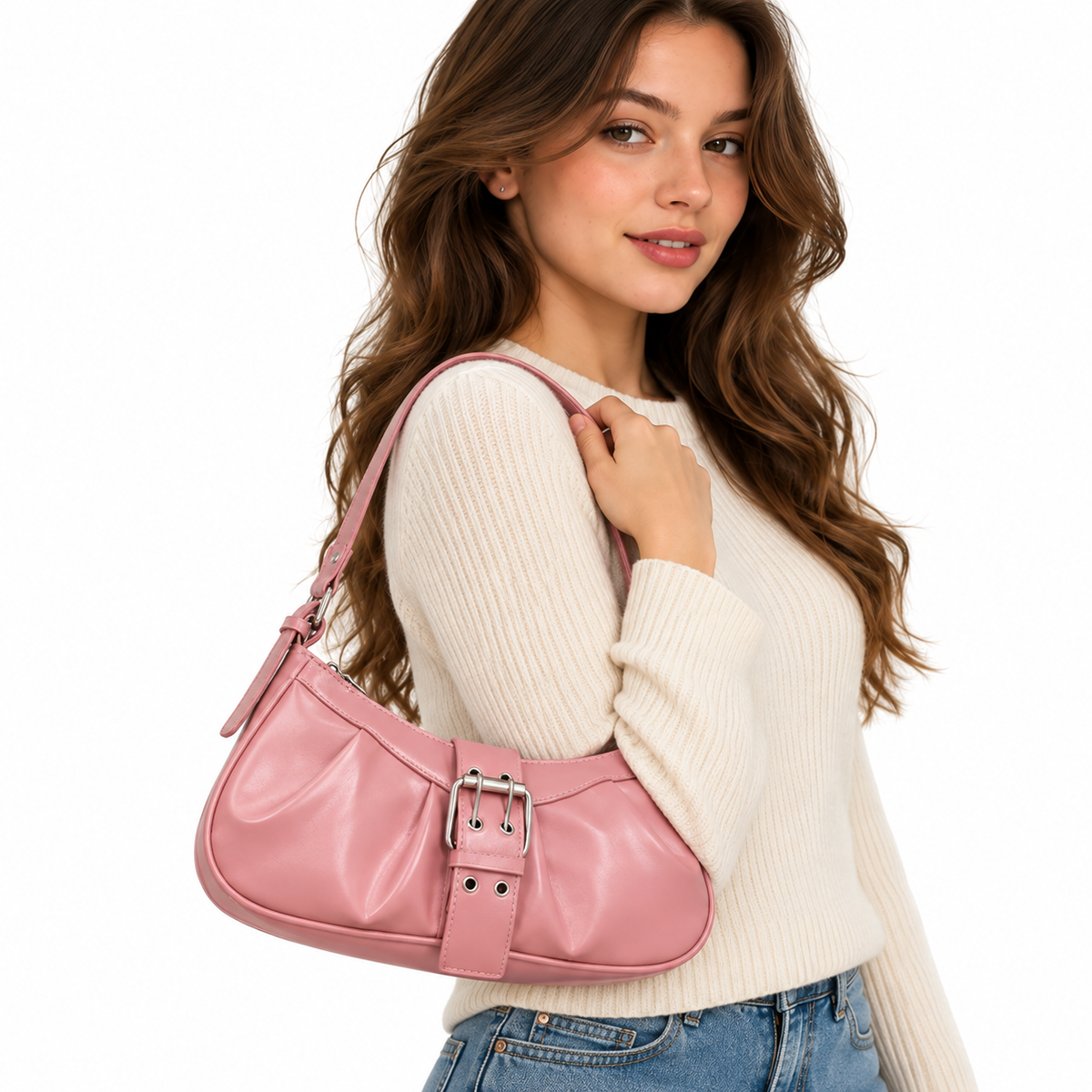 Lackierte Baguette-Tasche in Rosa – Vintage-Eleganz
