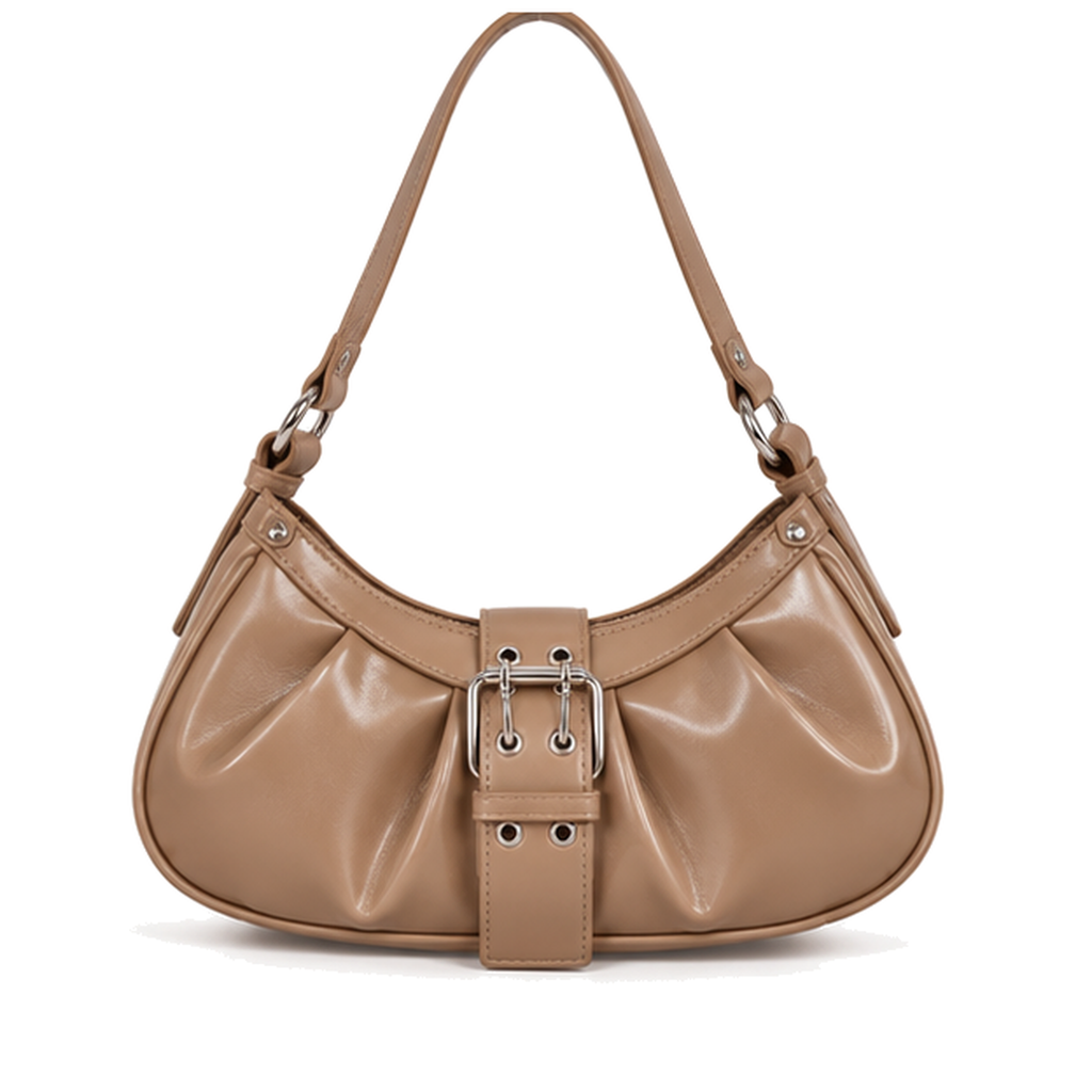 Sac Baguette Beige Verni – Élégance Vintage
